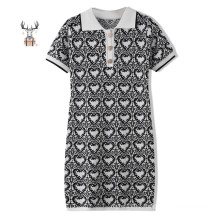 Latest Design Pattern Jacquard Knitwear Custom Long Sleeve Knit Pearl Sweater Dress